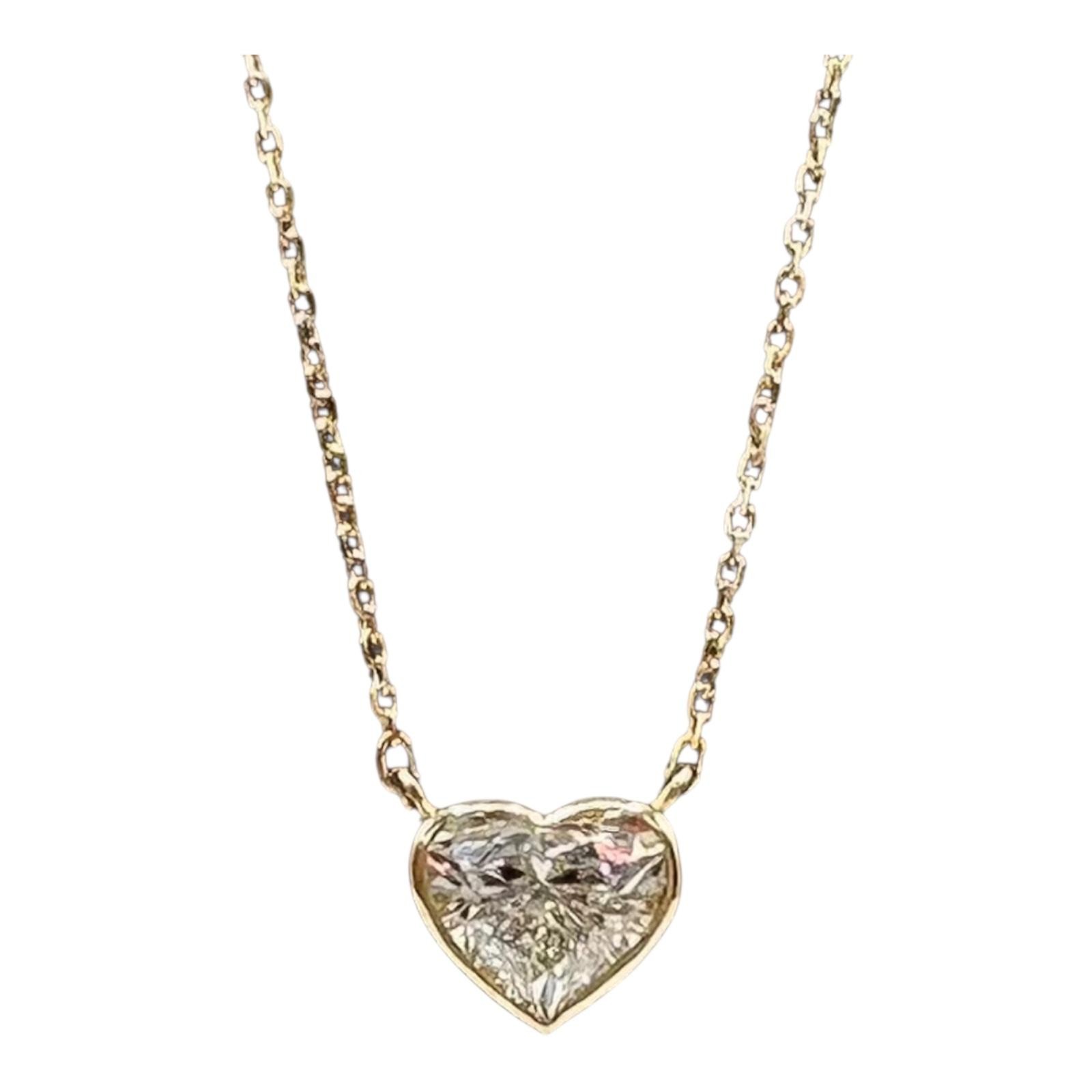 GIA 0.80ct E VS2 Heart Diamond Necklace 14K Yellow Gold
