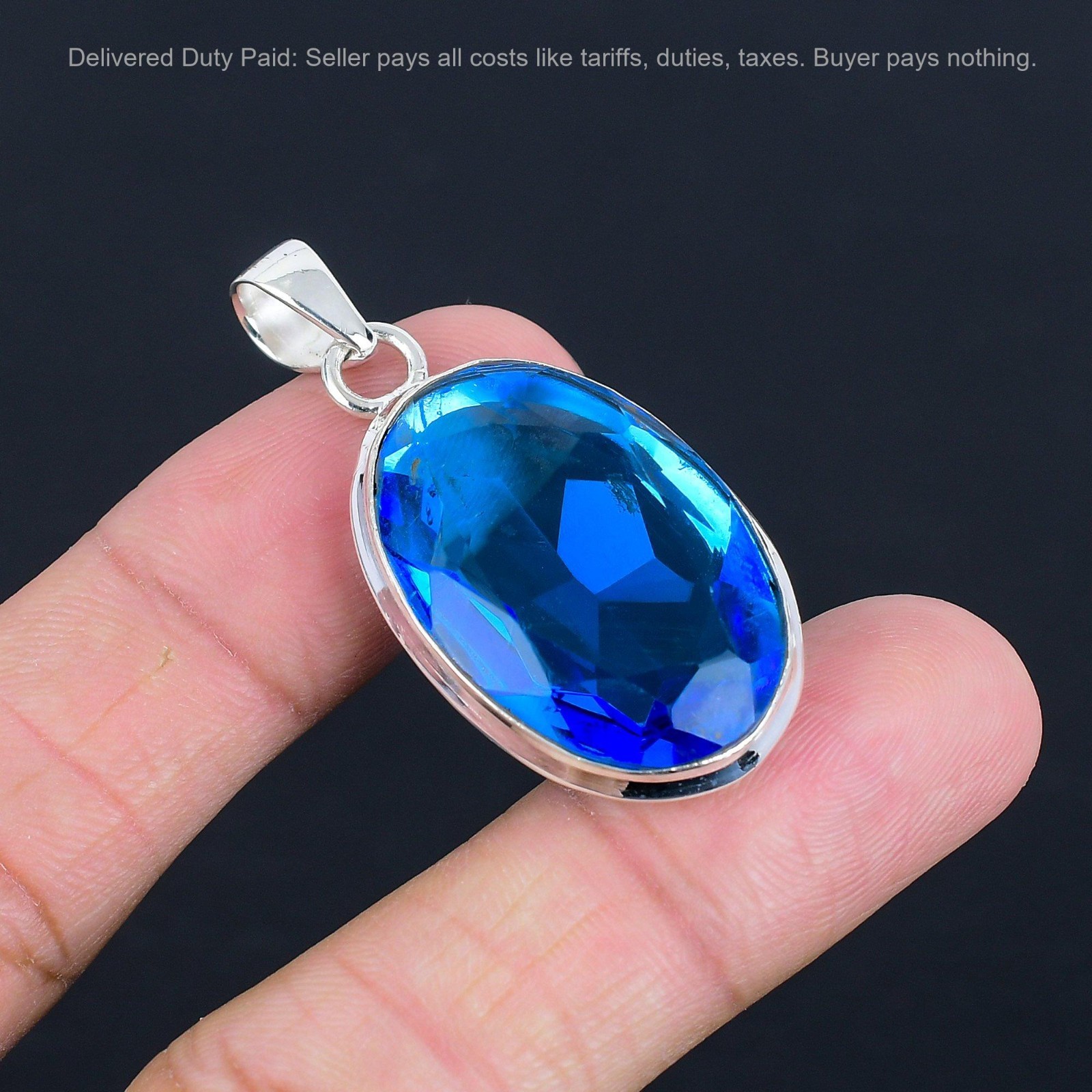 Natural London Blue Topaz Engagement Wedding Anniversary Pendant Sterling Silver