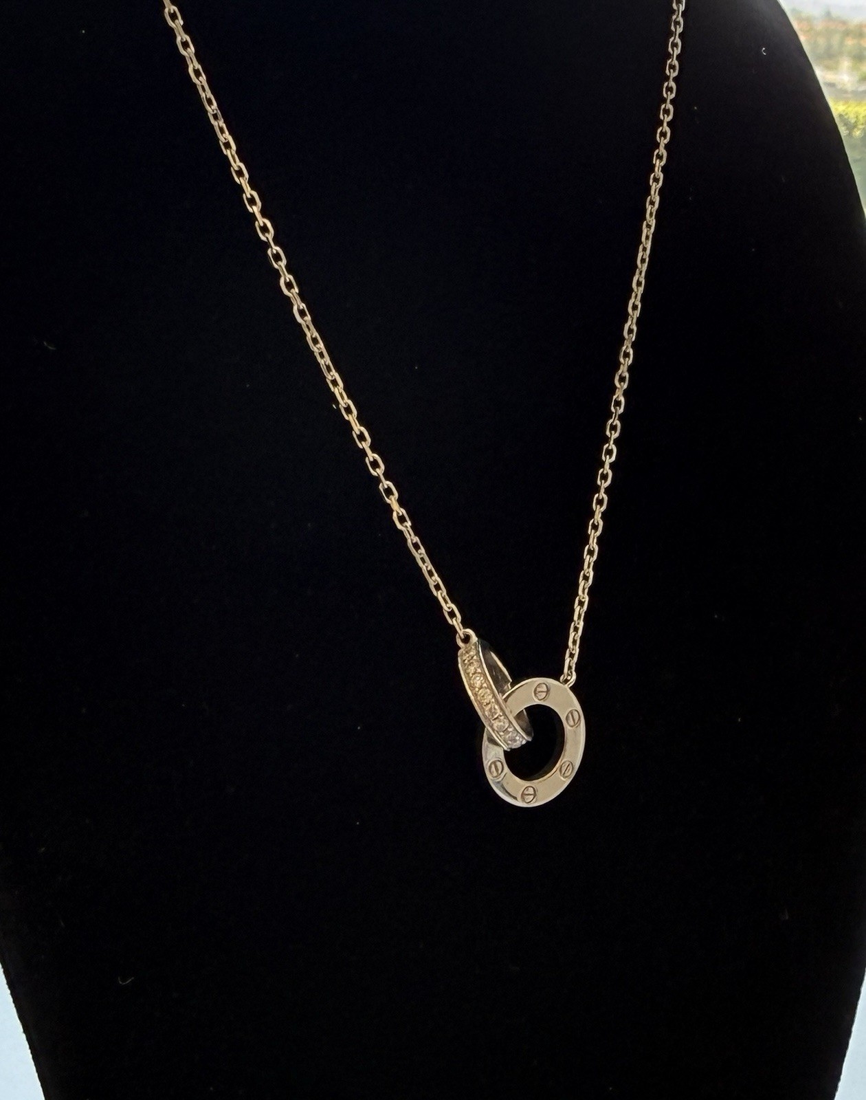 Cartier Love Necklace with Pendant 18k White Gold Pavé Diamond 0.30 ctw