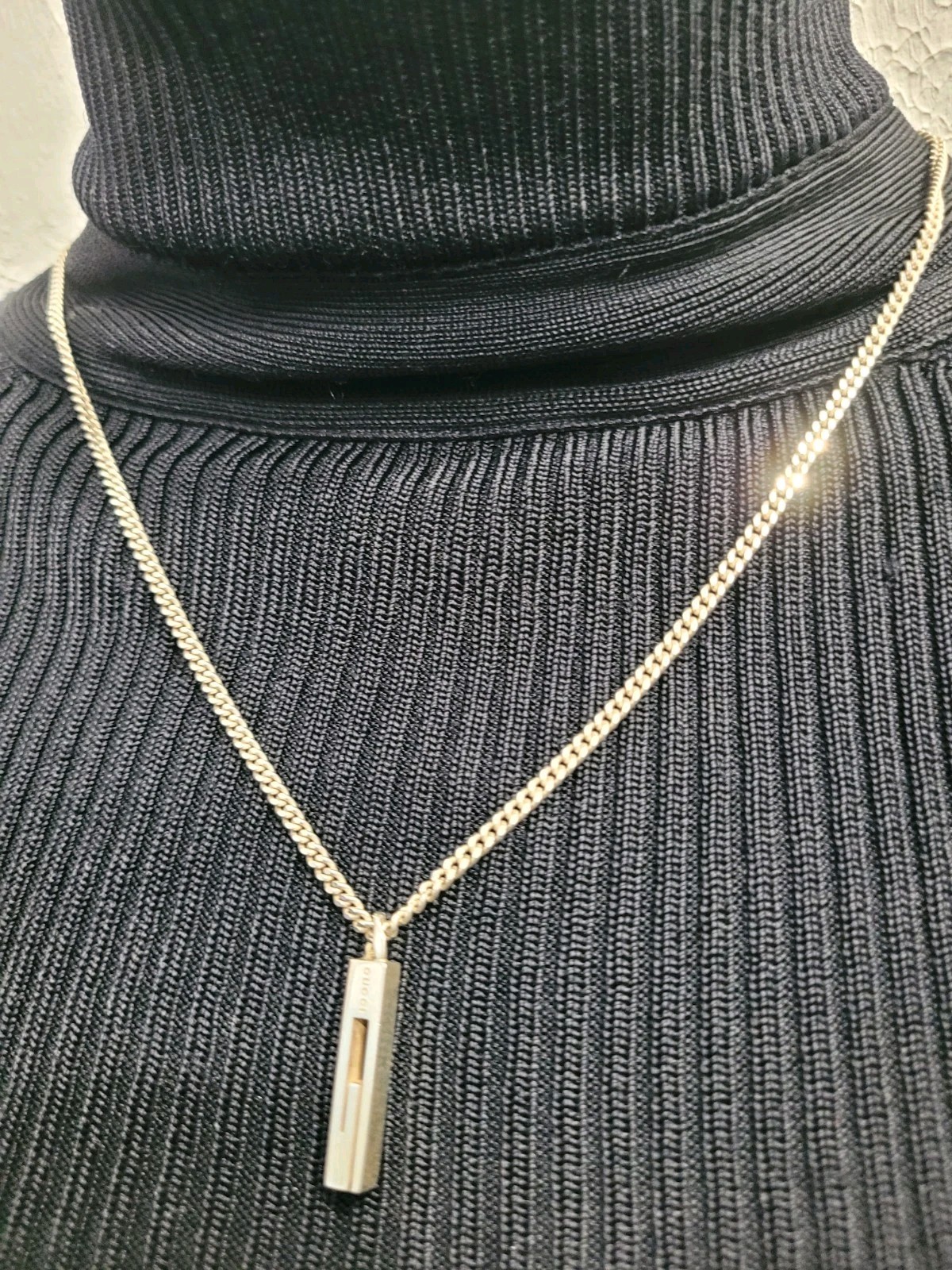 Gucci- Large 1″ Cutout G 925 Silver Pendant 20″ Necklace-US Seller