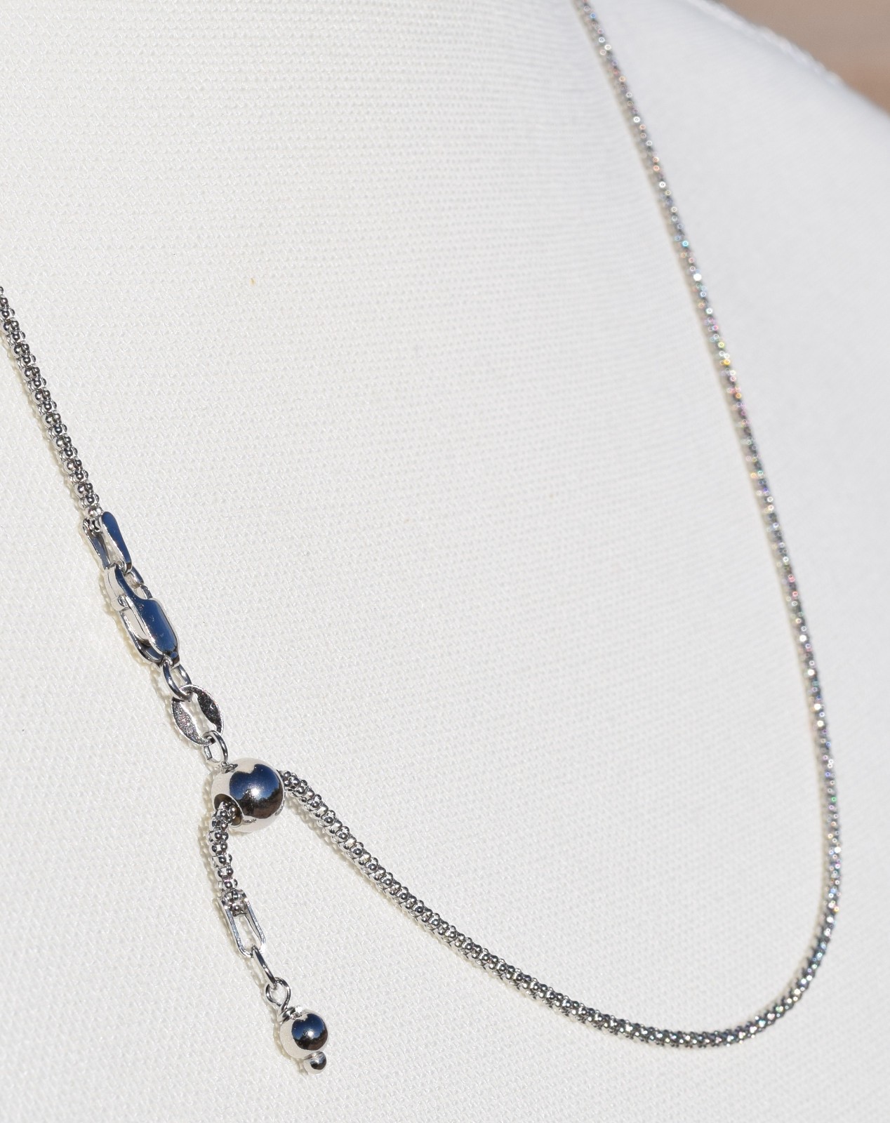 Adjustable Popcorn Plated Platuna Over 925 Sterling Silver 1.7mm Chain Lobster