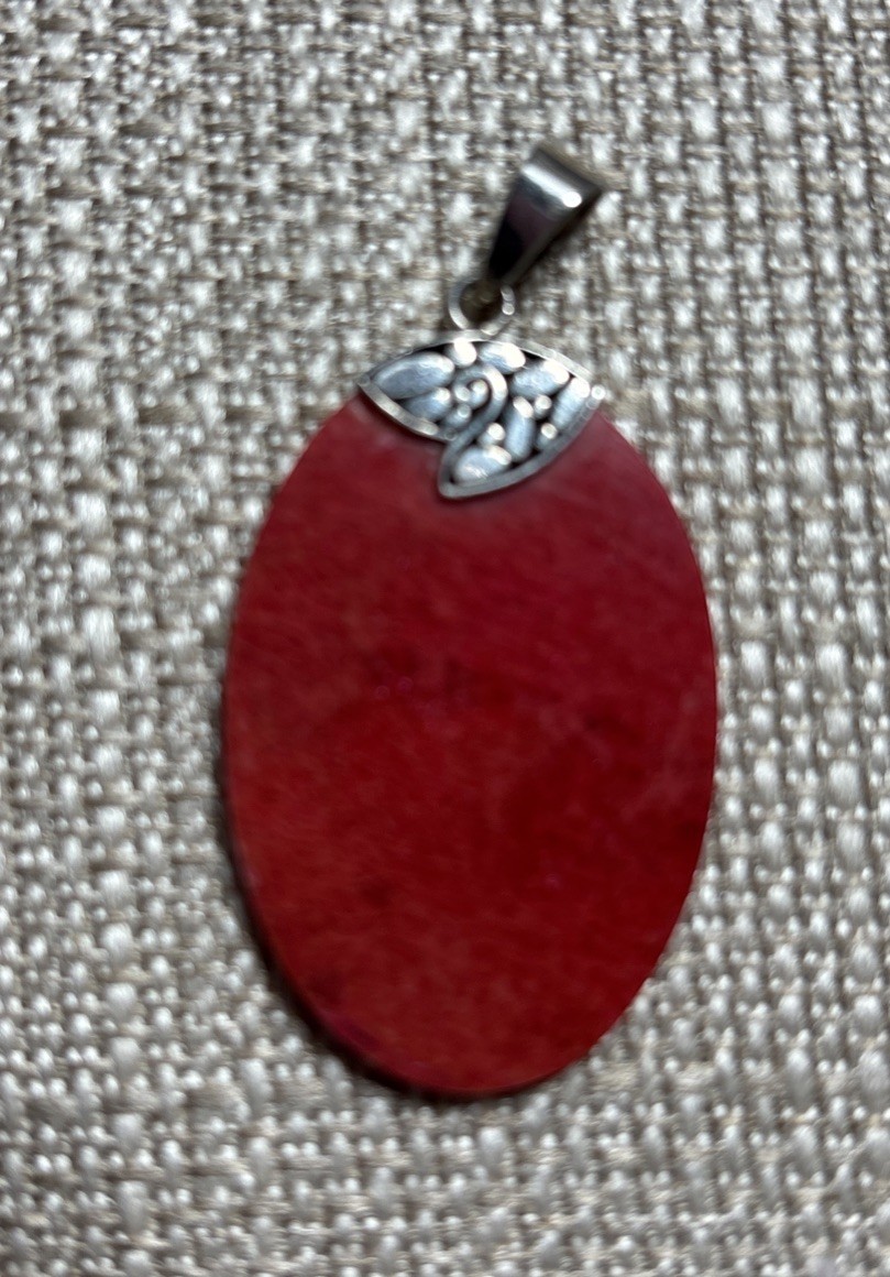1 & 1/2 Inch Sterling And Red Sponge Coral Pendant