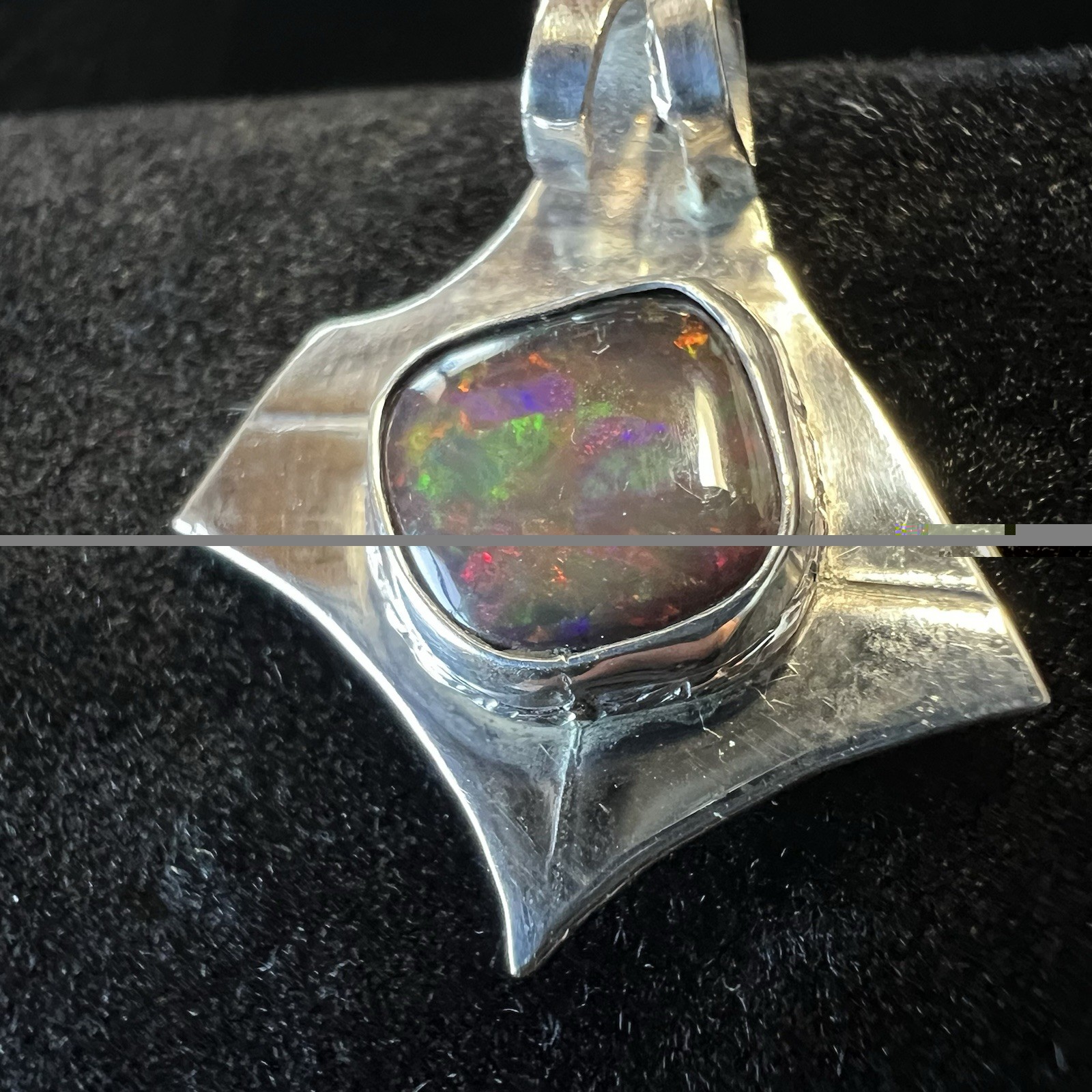 Gorgeous Australian Black Opal .Sterling Silver Pendant – Tons of FIRE + COLOR!!
