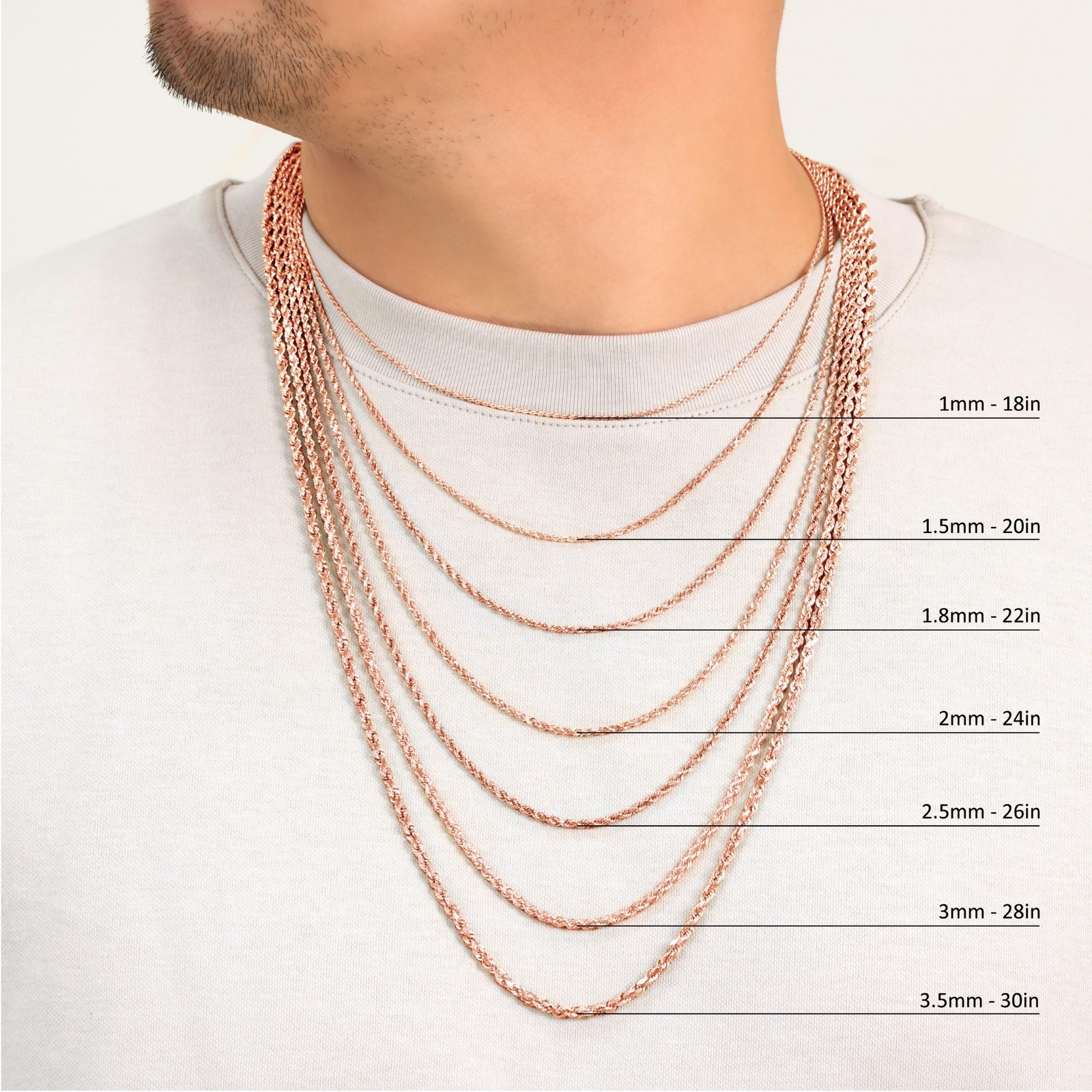 14K Rose Gold 1.5mm-6mm Diamond Cut Rope Chain Necklace Mens Womens 16″-30″