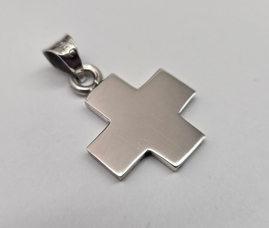 925 Sterling Silver Flat Plain Wide Greek Cross Pendant 7/8 Inch (22mm) Tall