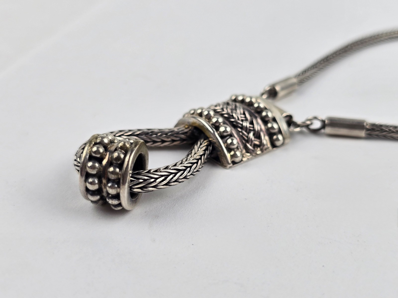 Sterling Silver Wheat Chain Lariat pendant necklace 16″ choker Collar S-hook
