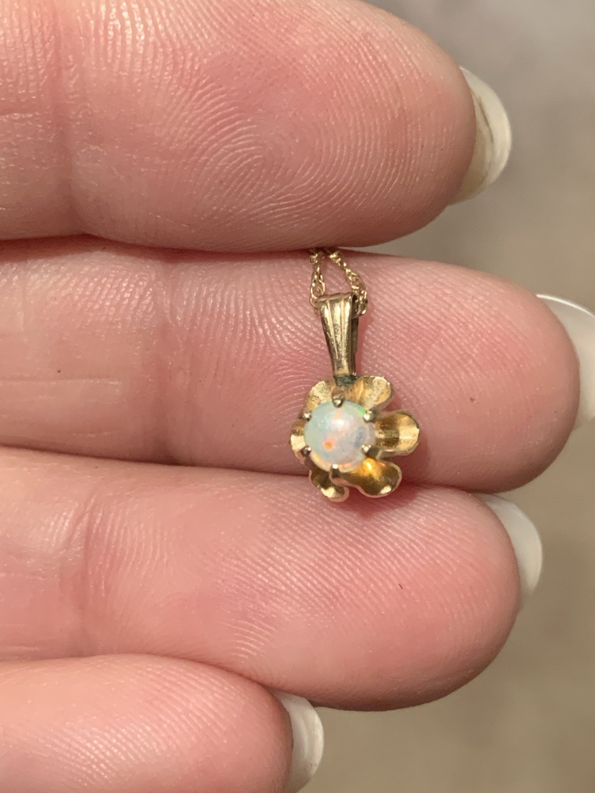 Vintage 14k Solid Yellow Gold Opal Pendant Chain 17″ Necklace 2 Grams Scrap Wear