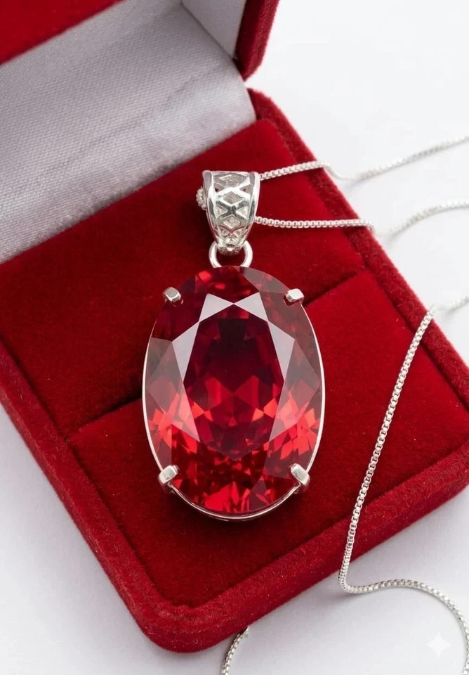 25 Ct Natural Ruby Oval Cut Pendant 925 Sterling Silver Certified