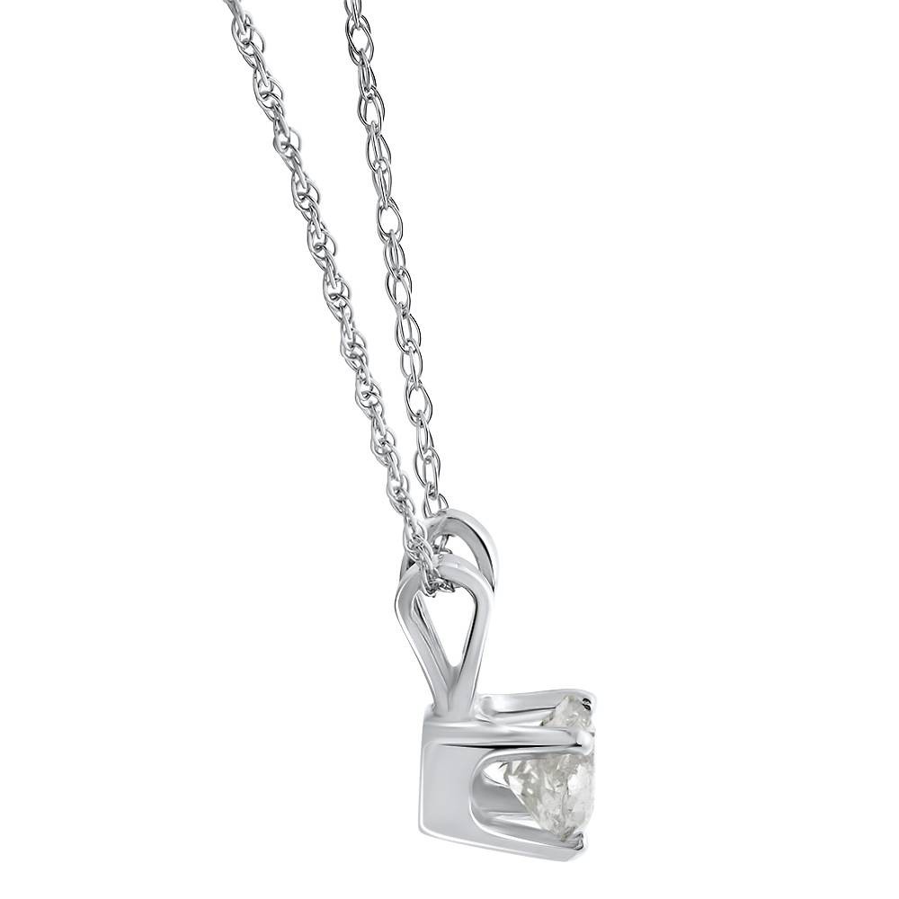 G/SI 1/2 Ct Solitaire Round Diamond Pendant 14K White Gold w/ 18″ Chain