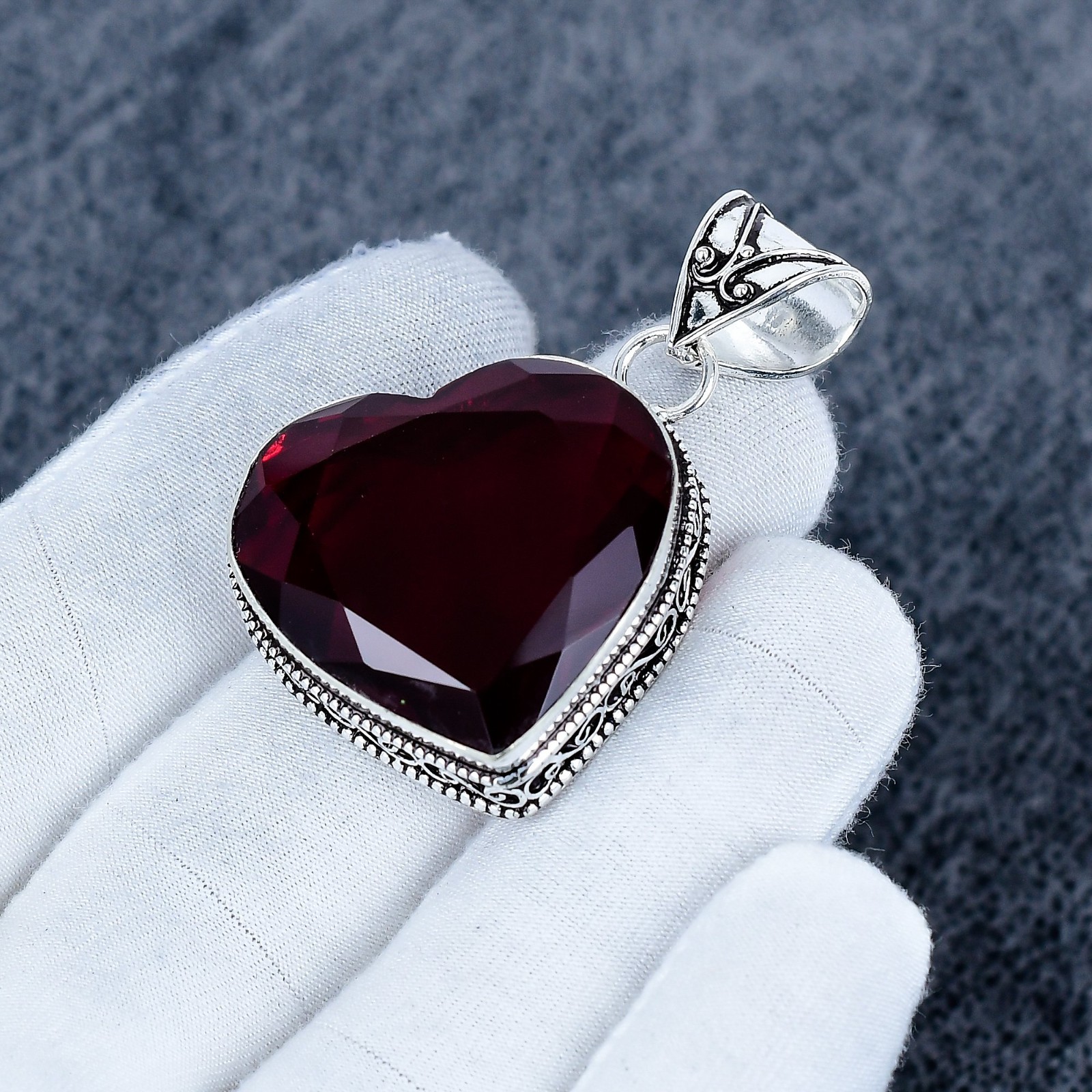 Heart Shape Red Garnet Gemstone Pendant | 925 Sterling Silver Necklace Gift