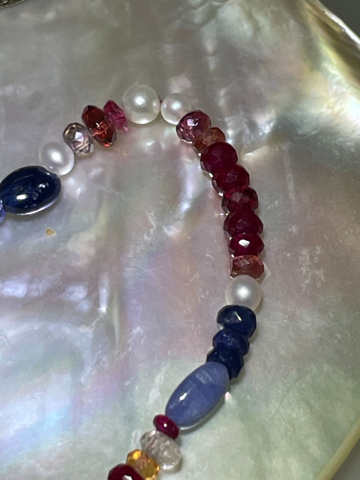 .925 Sterling Silver Ruby, Sapphire, & Gemstone Bead Necklace