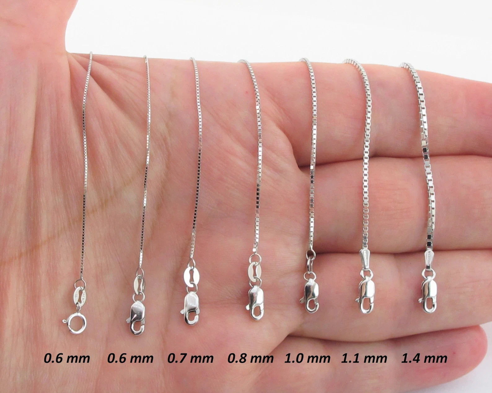 14k Solid White Gold Box Chain: ( 16″- 30″ ) (0.5 – 1.4 MM ) – Not Hollow