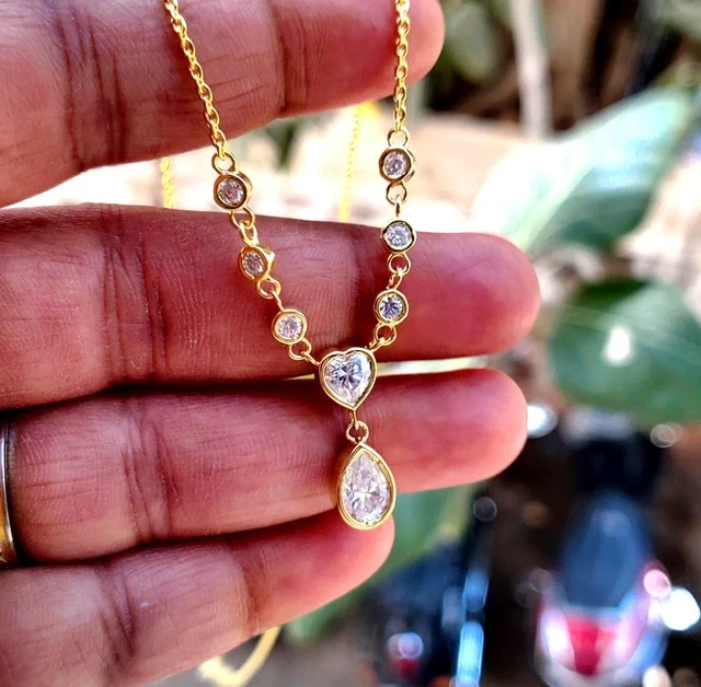 2.90Ct Pear Cut Lab-Created Diamond Necklace 14K Yellow Gold Plated Silver 18″
