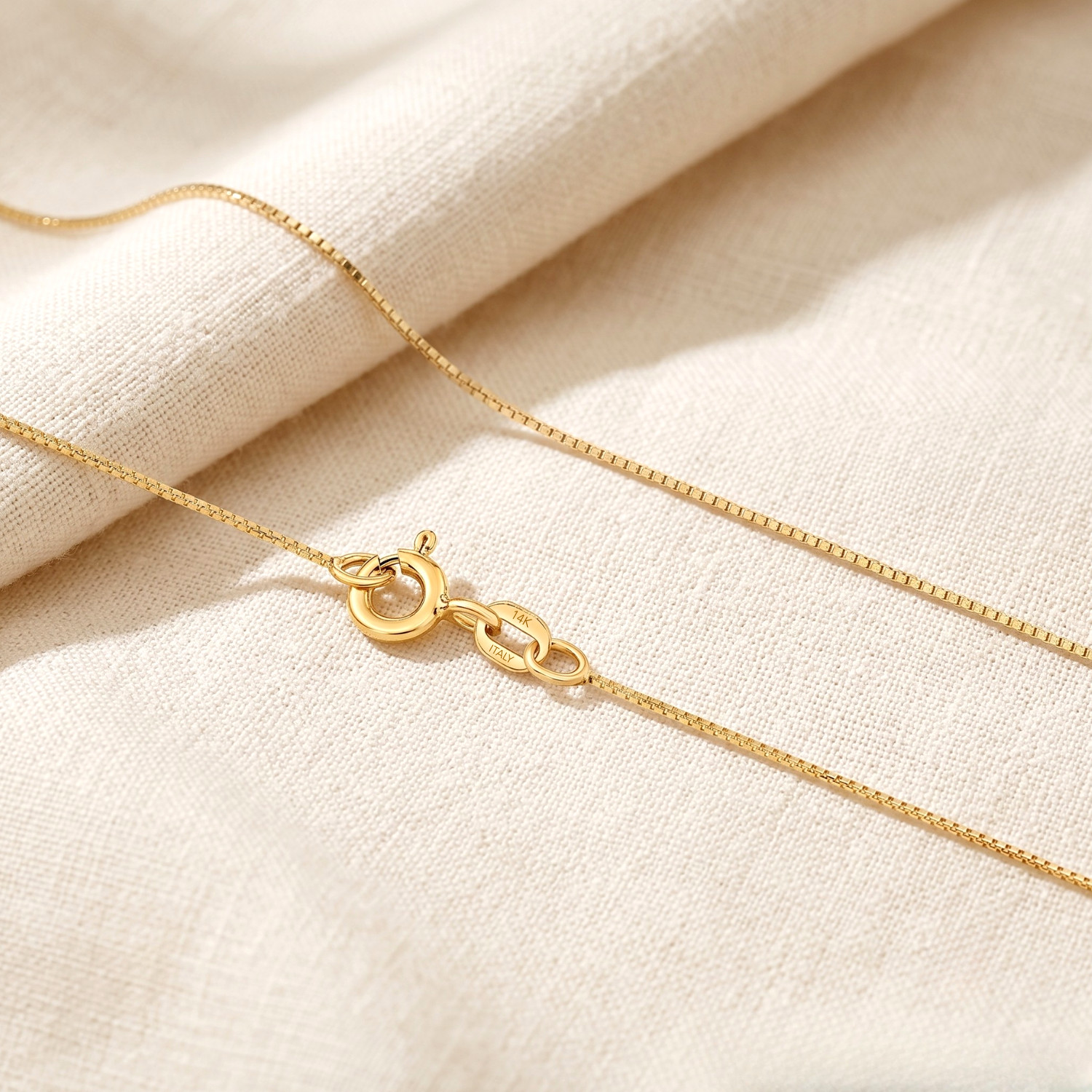 14K Real Solid Yellow Gold Petite Dainty Box Chain Italian Necklace 16″ 18″ 20″