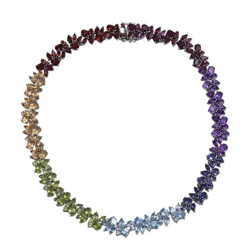 Red Garnet Multi Gemstone 925 Silver Rhodium Plated Necklace Size 18″ Ct 43.28