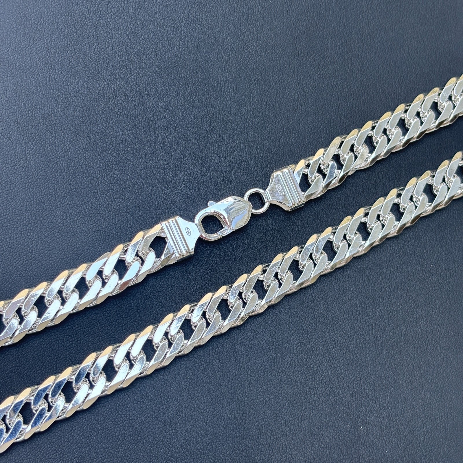 12mm Double Curb Link Chain Necklace – Solid 925 Sterling Silver MADE IN ITALY