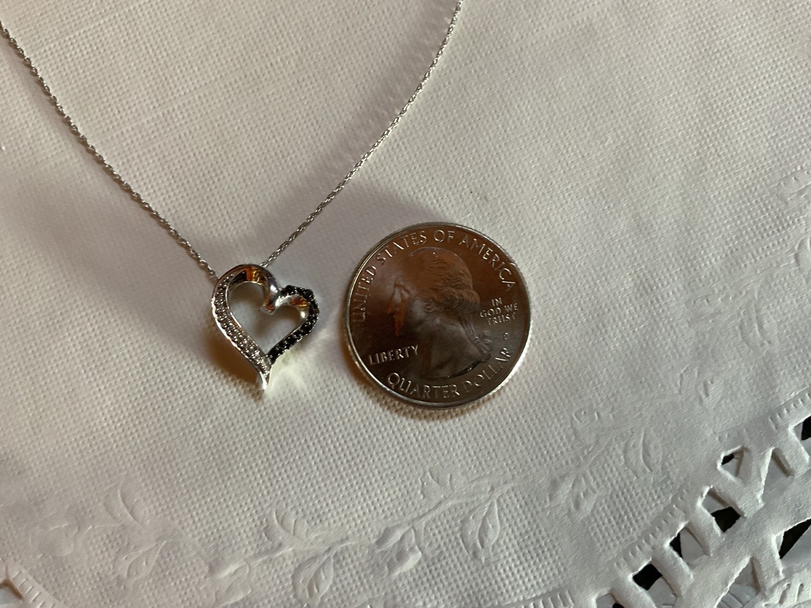 Kay Jewelers Black & White Diamond Sterling Silver Heart Pendant w/ 20” chain