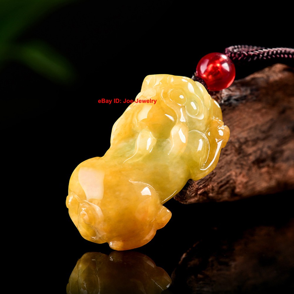 NEW Natural Grade A Jadeite Bright Yellow Jade Pendant Rich Pixiu Pendant