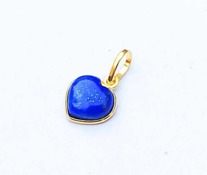 Lapis Lazuli Gold Heart Charm ,18K Yellow Gold Charm Pendant , Dainty Pendent.