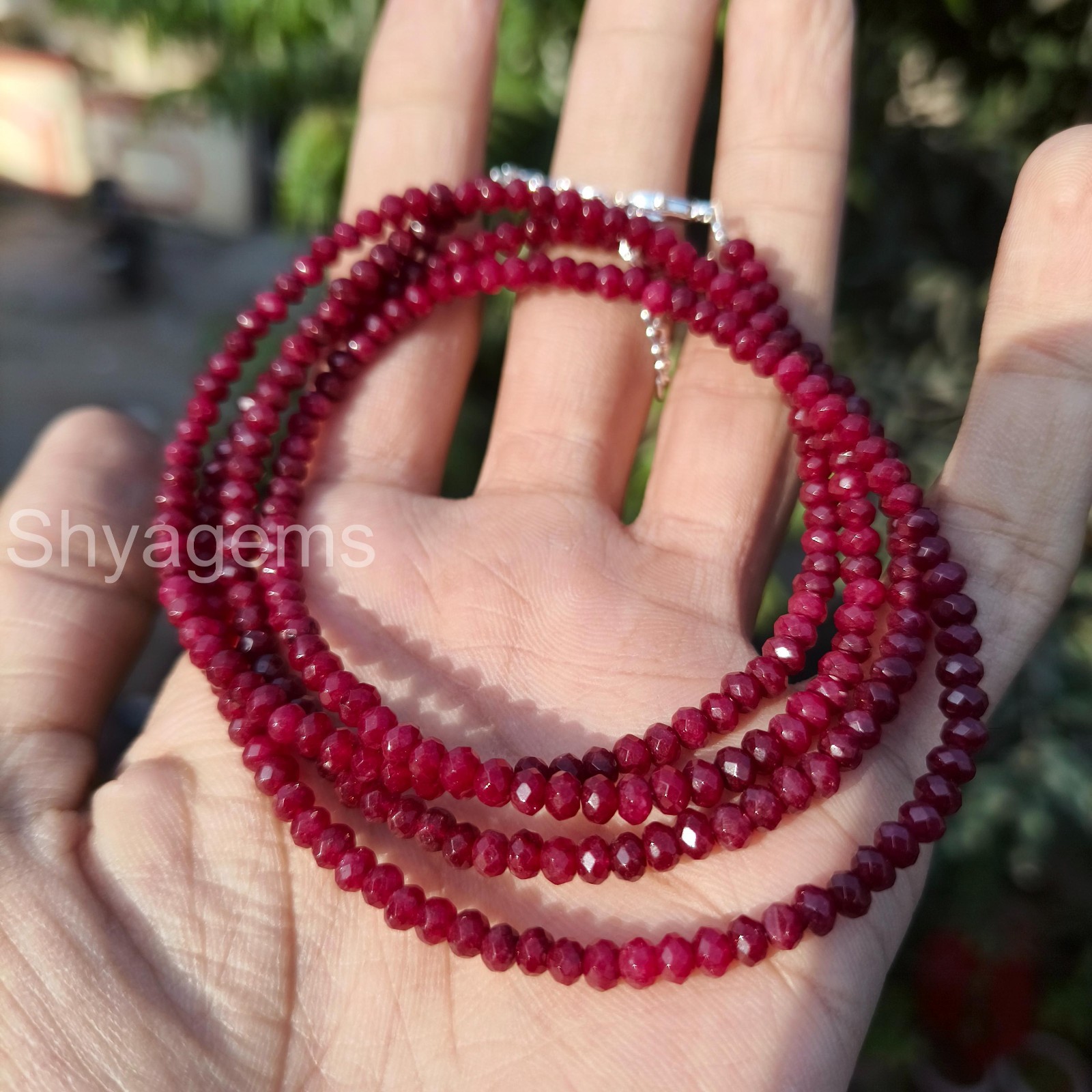 Red Ruby 4mm Faceted Beads Necklace, Dainty Ruby Gemstone Necklace