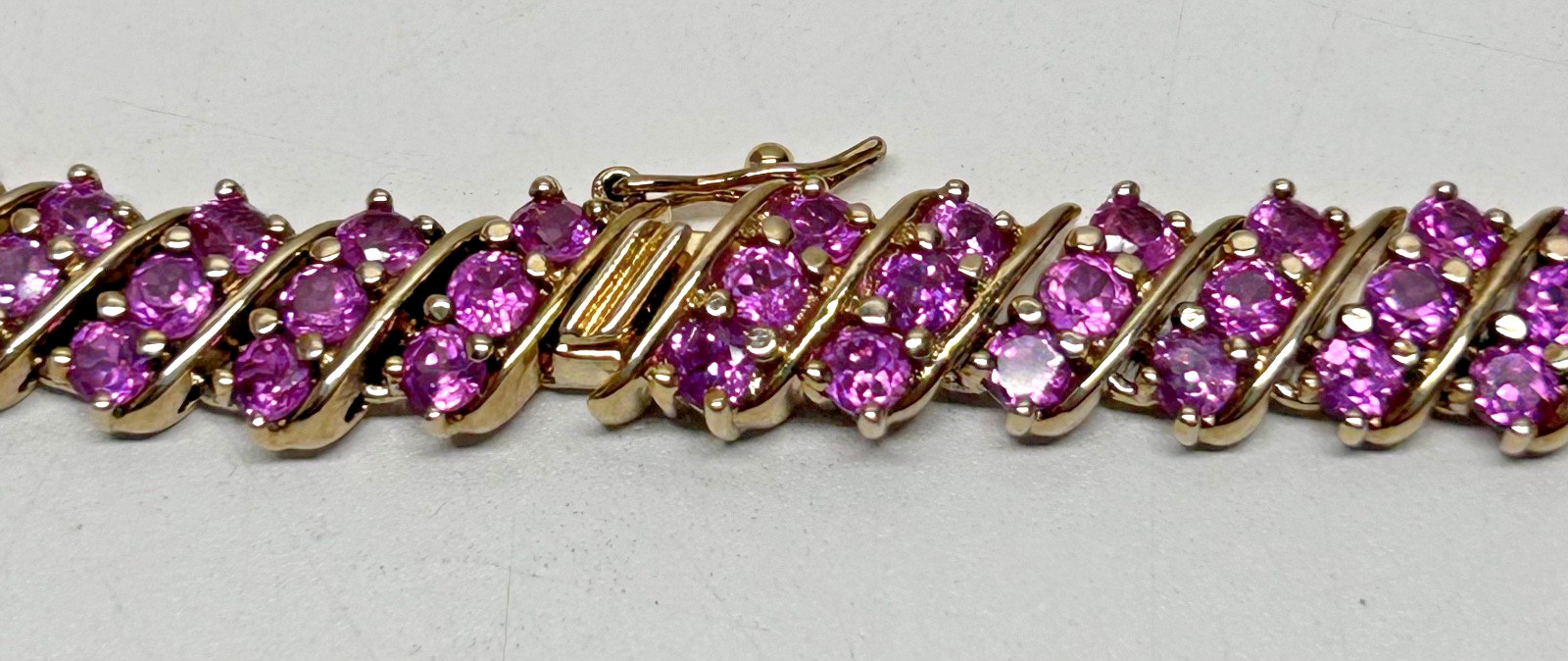 Pink Sapphire Gold Plated/Sterling Silver 925 Tennis Necklace Choker 17in