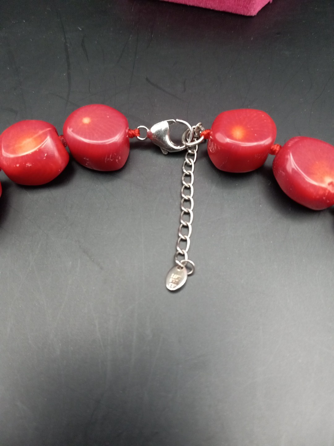 Vintage Lucas Lameth Red Coral Sterling Silver Chunky Necklace 21in
