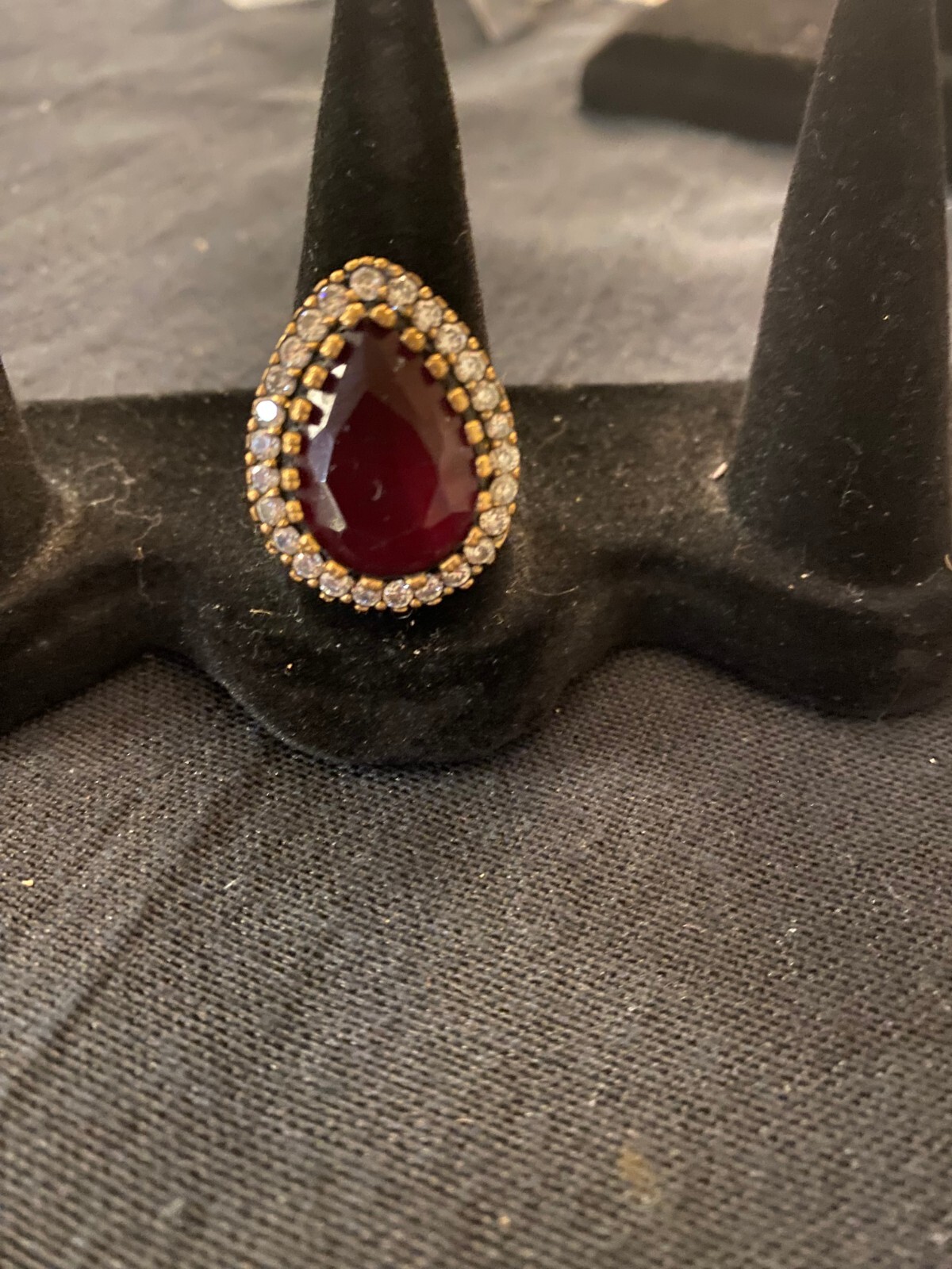 Hurrem Sultan 925 Silver Ring with Red & Clear Stones Size 8.5