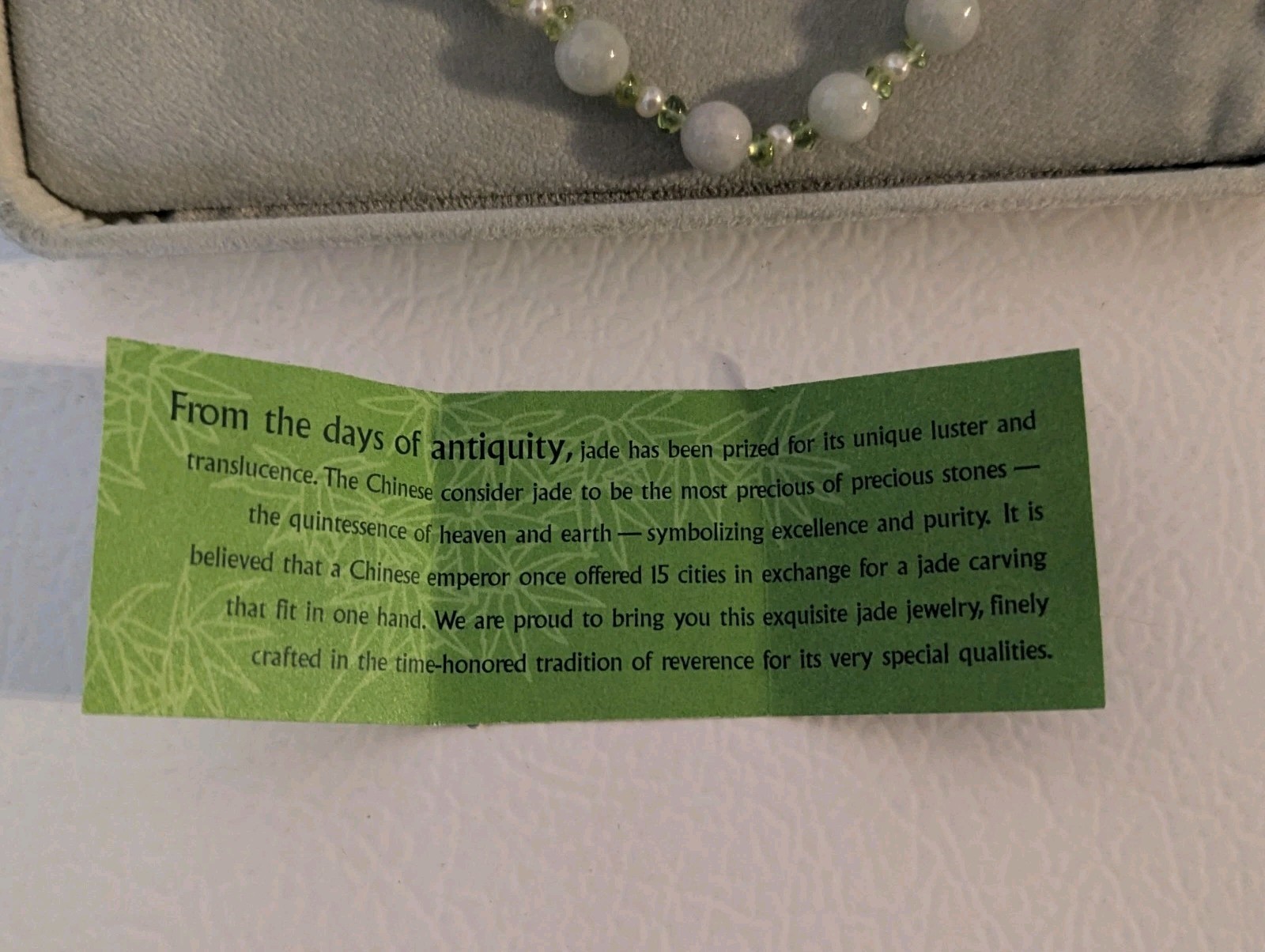 2008 QVC Chinese Jade W/Fresh Water Pearls 14k Clasp 18 Inches In Original Box
