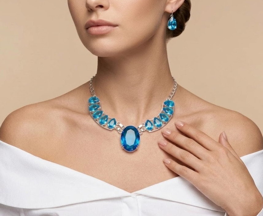 Swiss Blue Topaz Necklace 925 Sterling Silver Women Trending Jewelry S-18″