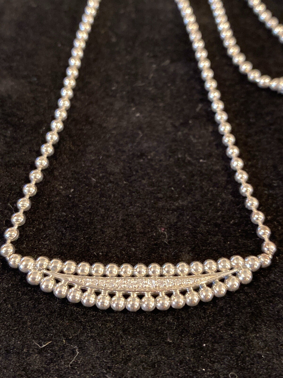 LAGOS Spark Diamond Caviar Crescent Moon Sterling Silver Necklace 16″-18″ NEW