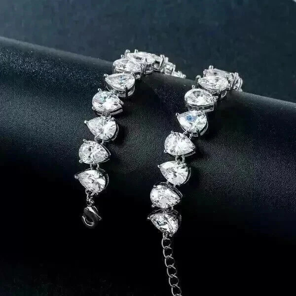 22Ct Pear Cut Lab-Created Diamond Tennis Choker Necklace 14K White Gold Finish