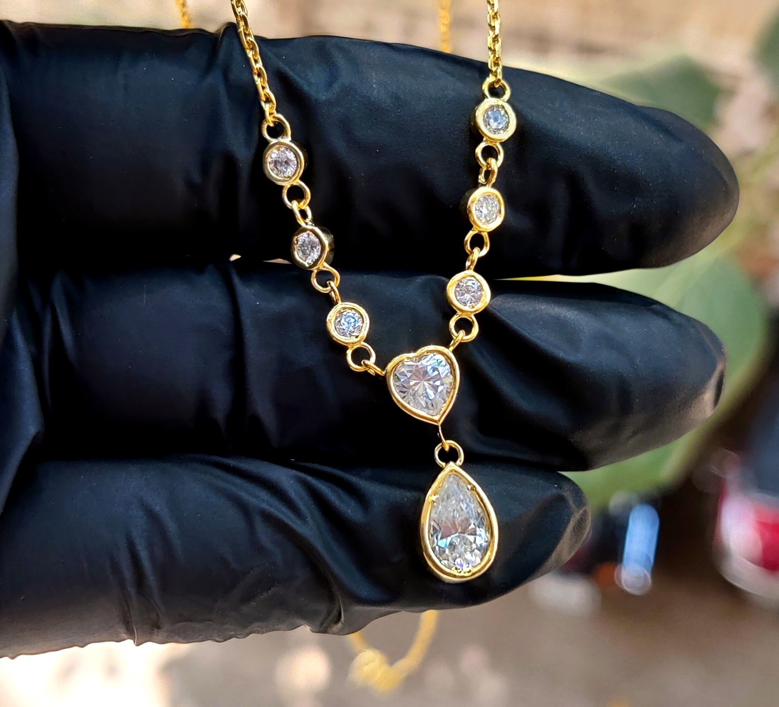 2.50Ct Pear Lab Created Diamond Necklace Pendant 14K Yellow Gold Plated Silver