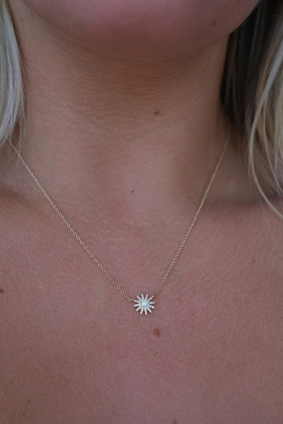 14K Yellow Gold Natural Sunburst Diamond Pendant Necklace Christmas Gift Fine
