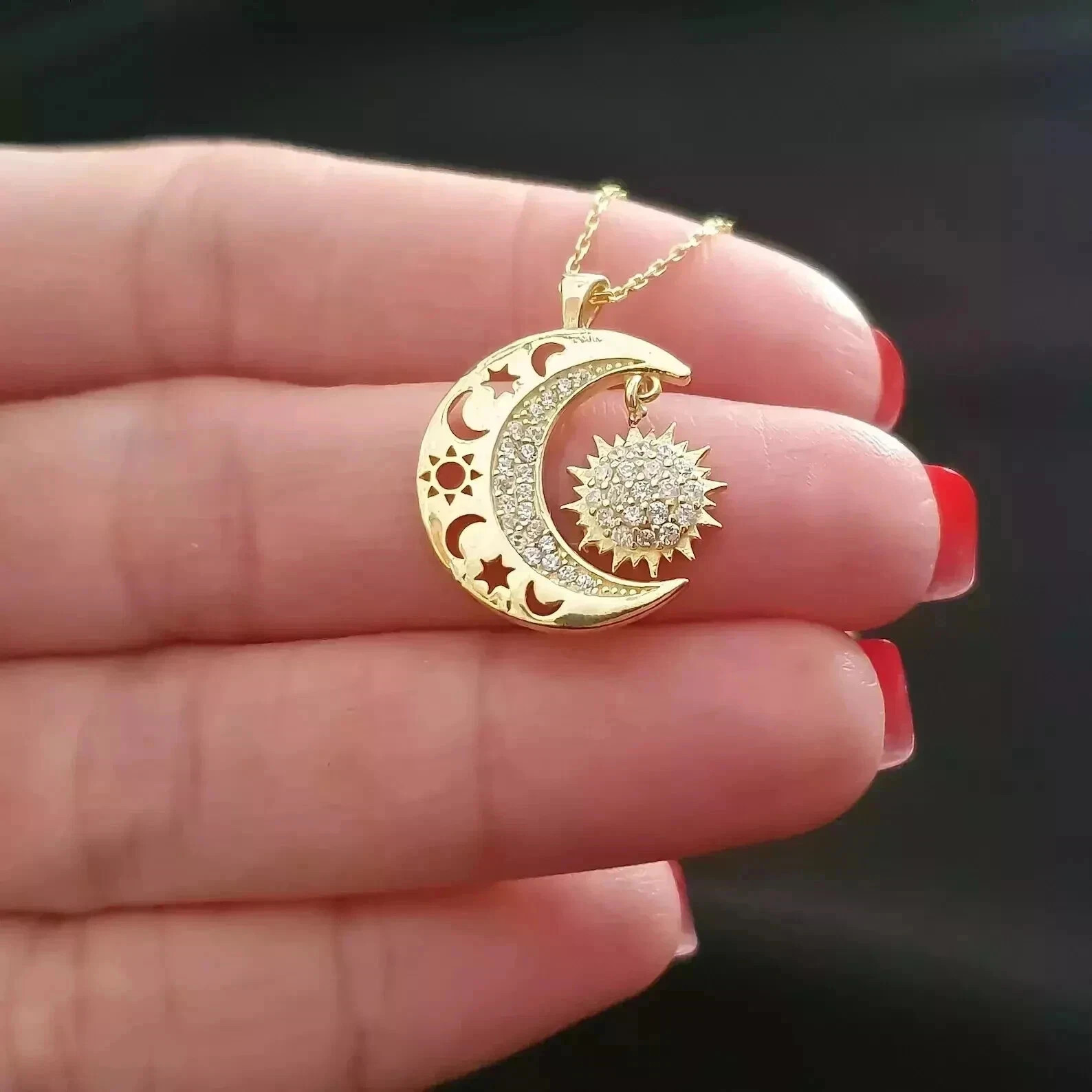 1.50Ct Round Cut Lab Created Diamond Women’s Moon Pendant 14K Yellow Gold Plated