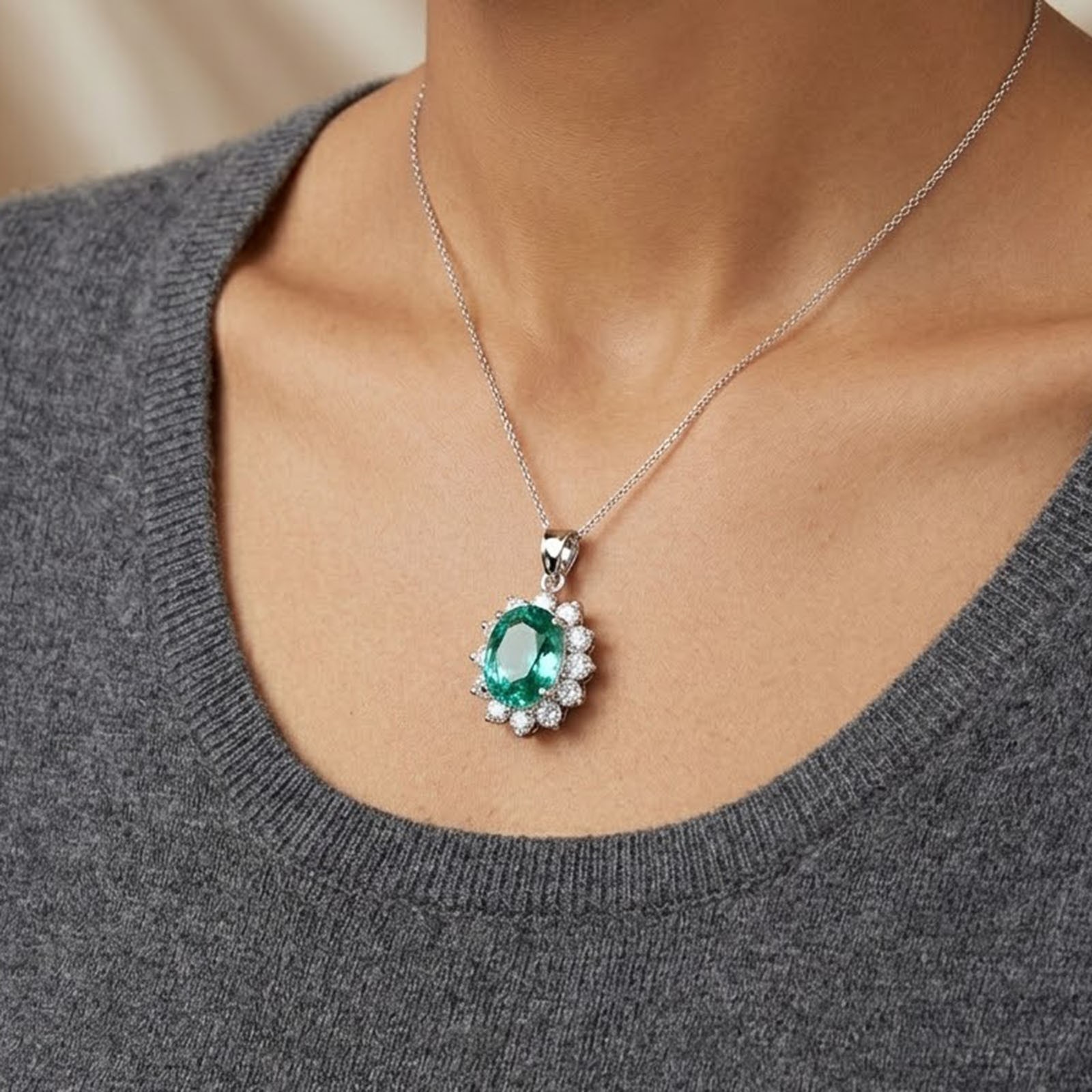 White Gold Pendants Gleaming Green Paraiba Tourmaline 6.45Ct 925 Sterling Silver