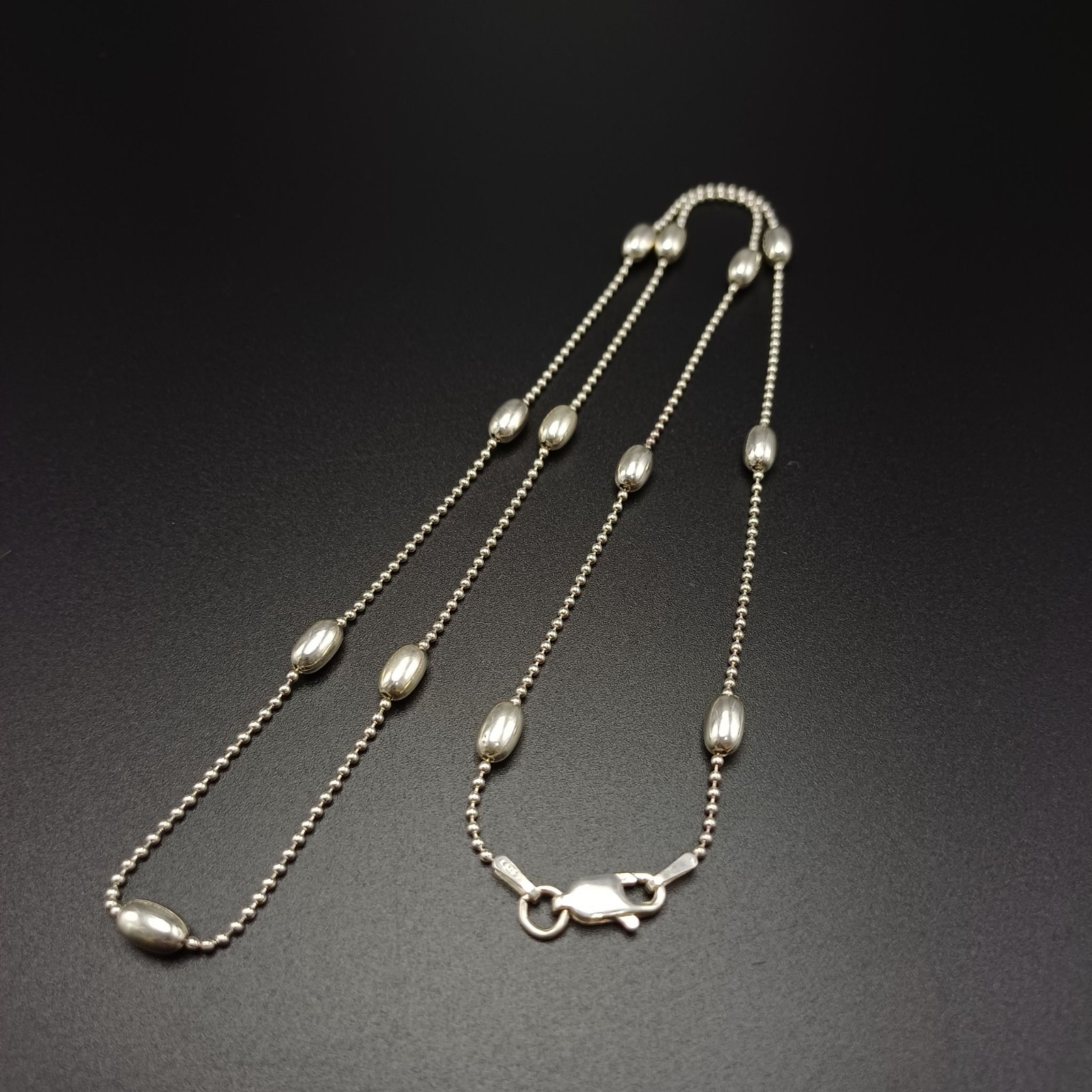 925 Sterling Silver BELLA Bead Oval Ball Station Necklace 19.5″ 5.6g Excellent