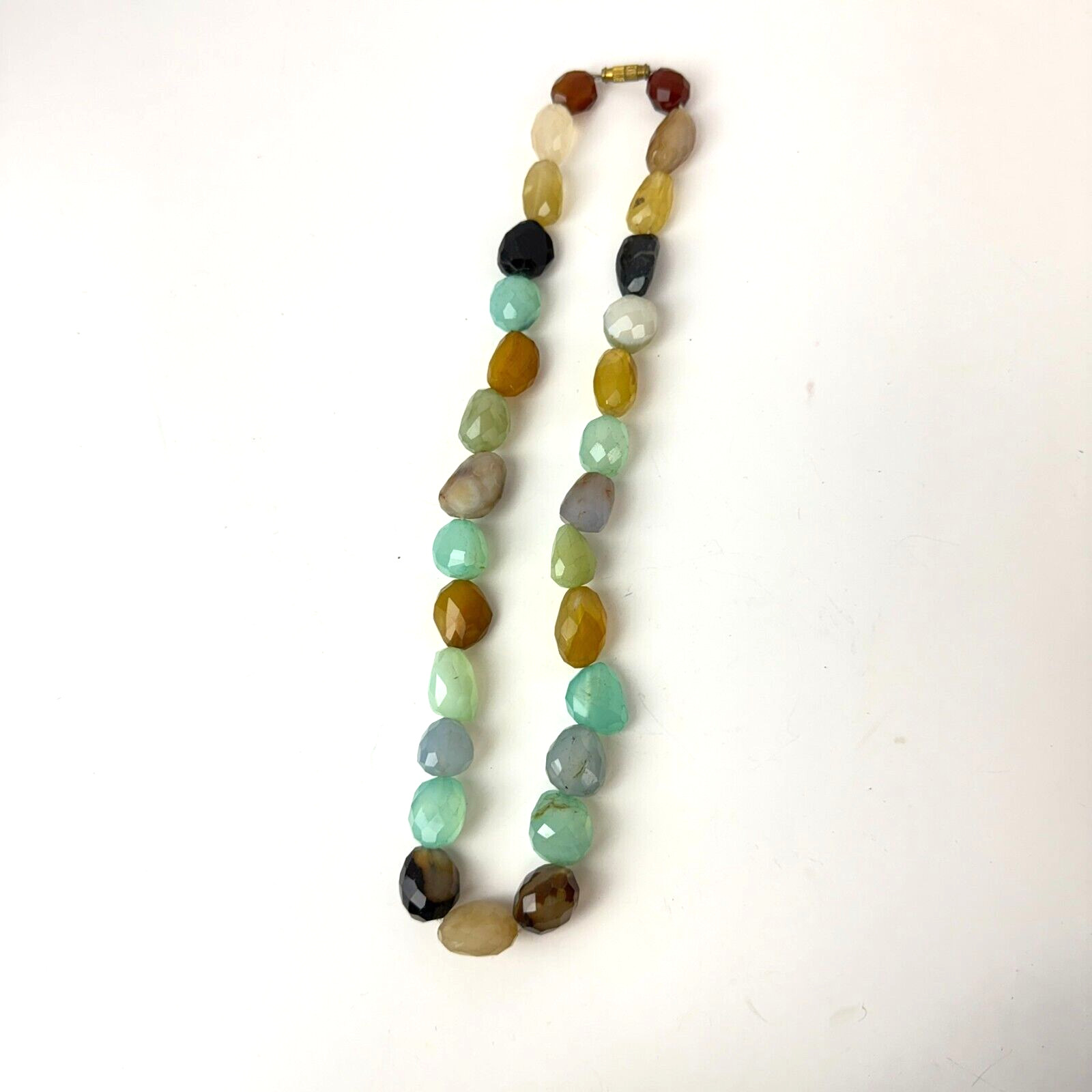 Vintage Natural Multicolor Gemstone Faceted Beads 21″ Necklace Blue Yellow Clasp