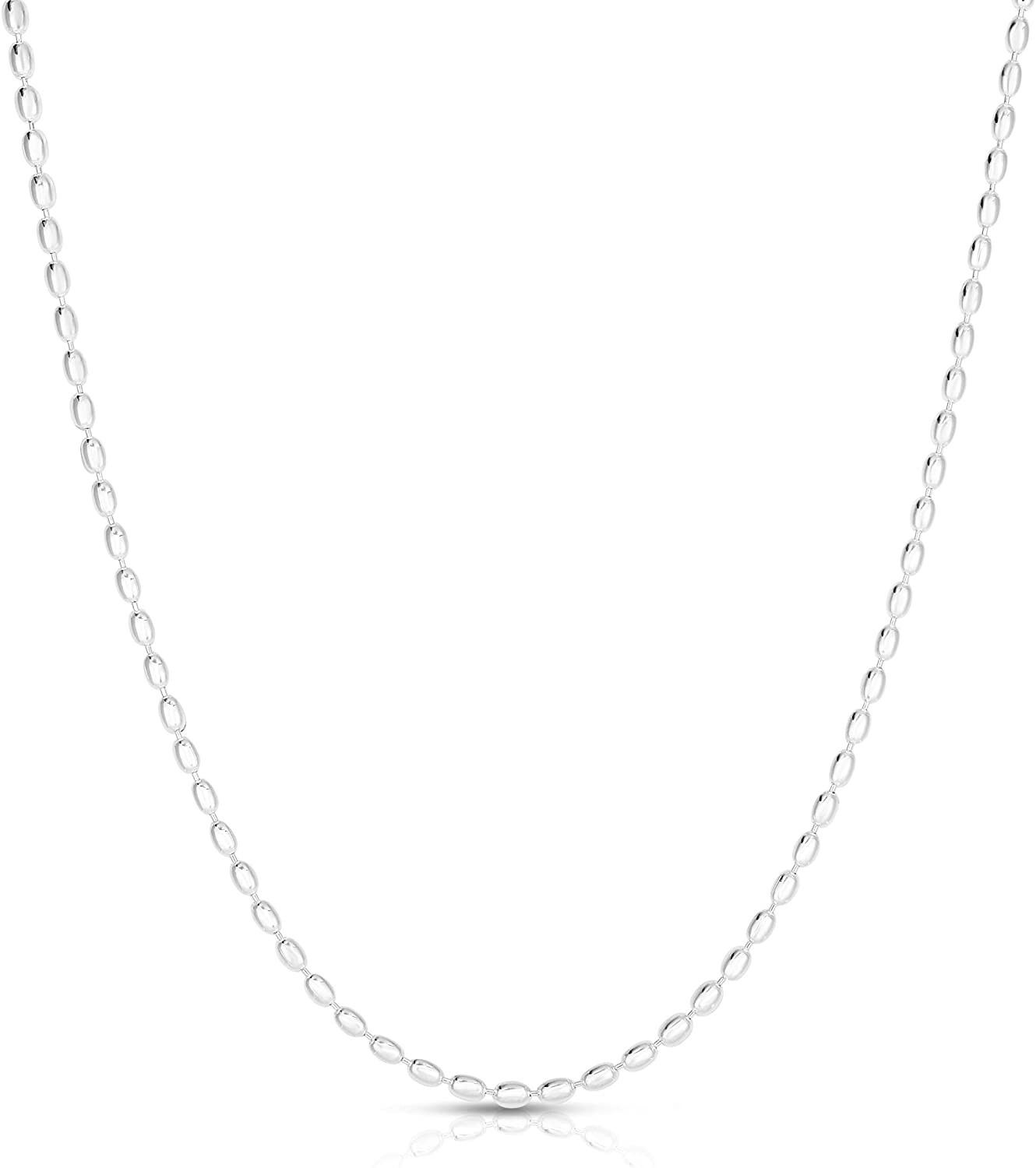 Men & Women 925 Sterling Silver 2.5MM Oval Bead Chain Necklace Sizes 16-36 Italy