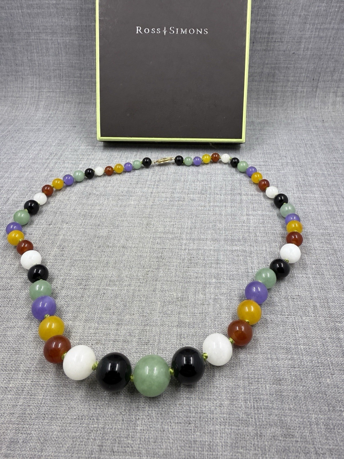 Ross-Simons 14K Clasp Multi-Color Graduated Jade Bead Necklace w/ Pouch & Box