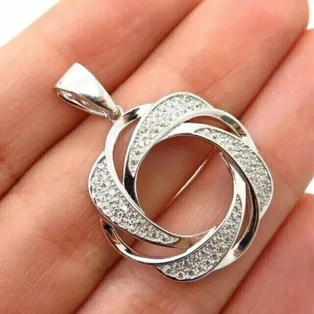 1Ct Round Real Moissanite Flower Charm Pendant 14K White Gold Plated 18″ Chain
