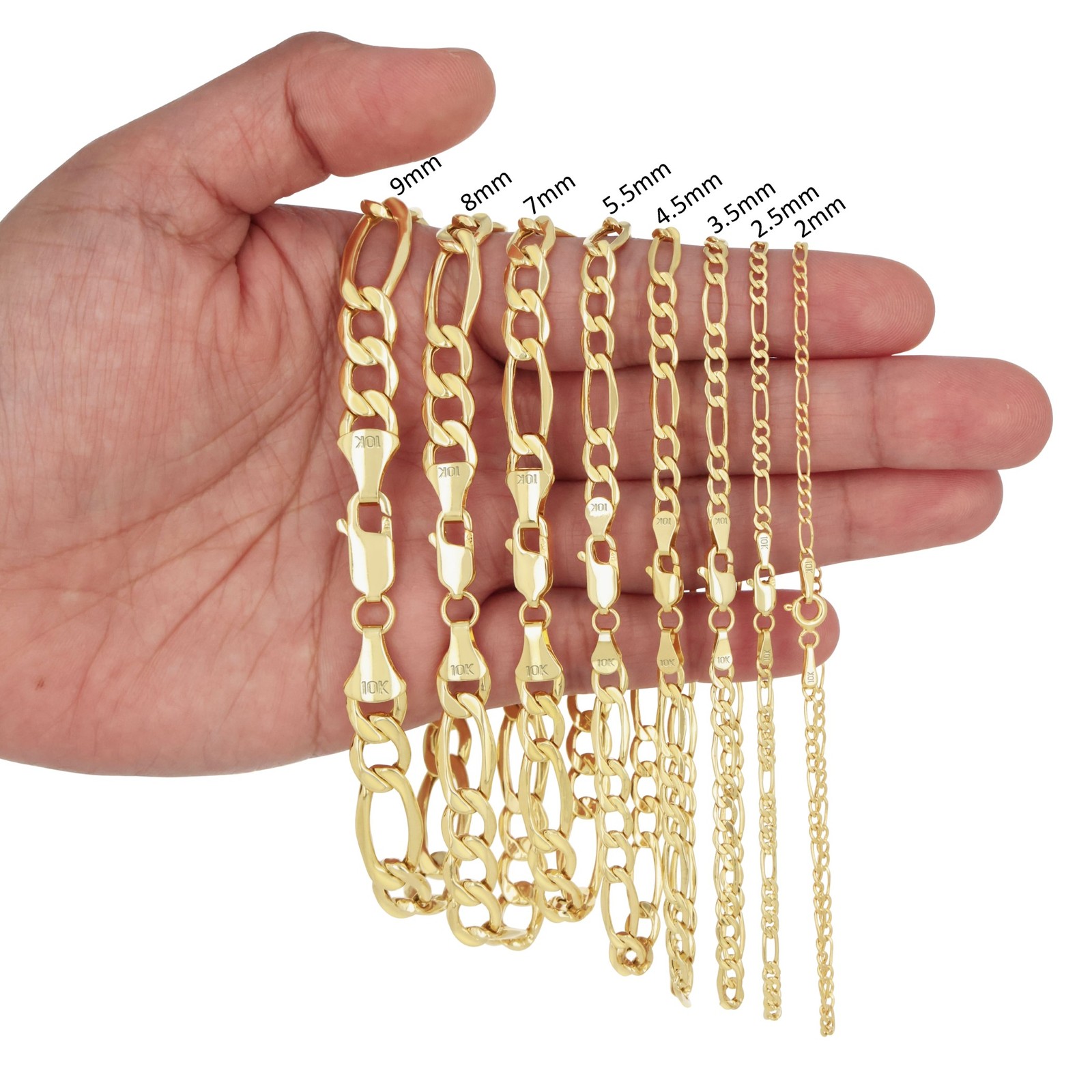 10K Yellow Gold 2mm- 9mm Figaro Chain Italian Link Necklace Mens Women 16″- 30″