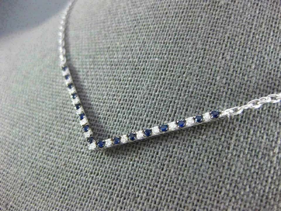 1Ct Round Cut Diamond & Blue Sapphire Pendant 18″ Necklace 14K White Gold Plated