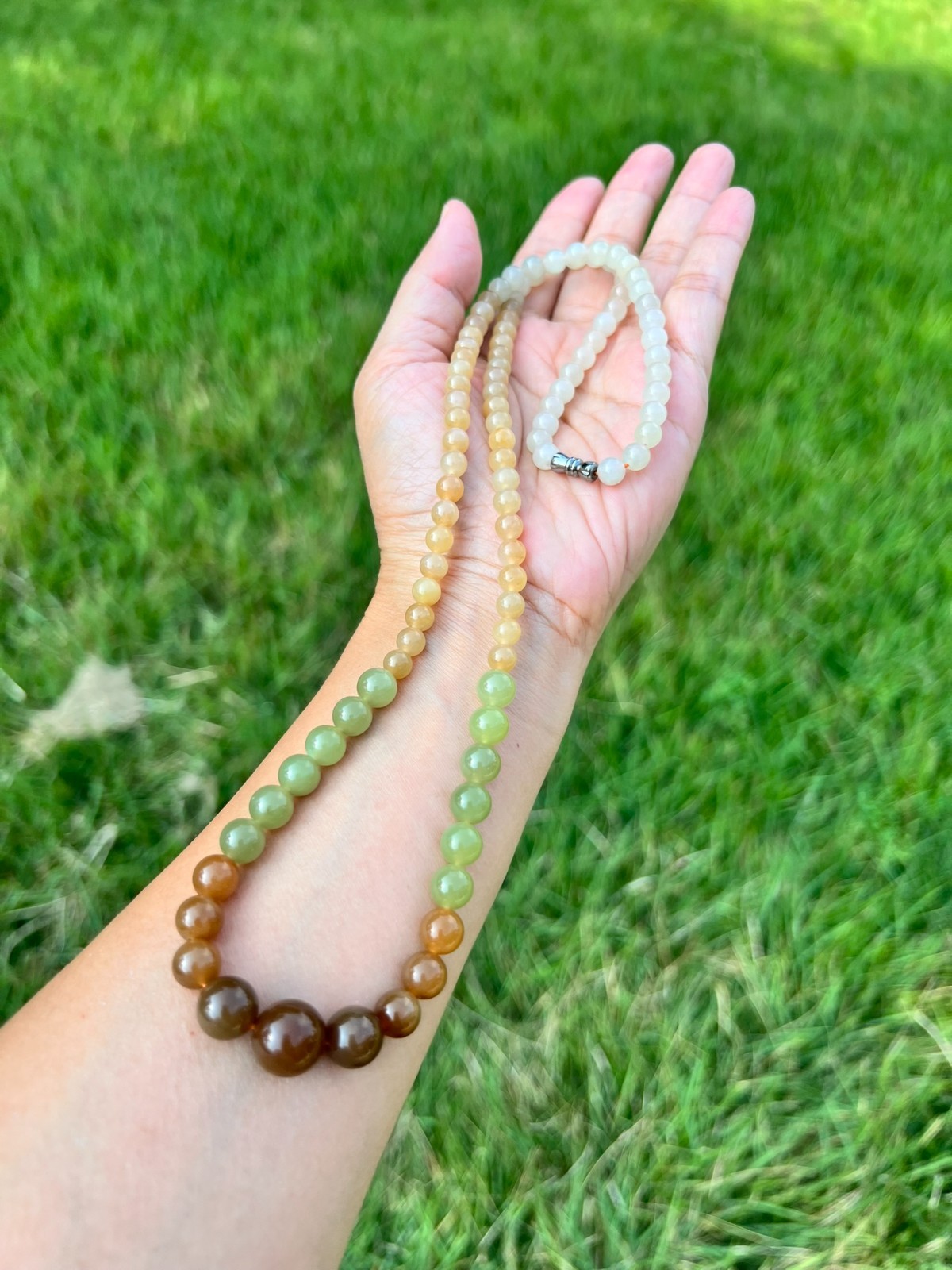 Only one! Top Gorgeous Genuine Nephrite Jade Bead 24″ Necklace H323 b