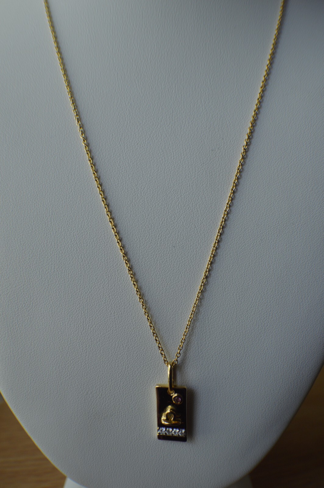 0.20ct Tourmaline /Moissanite Libra Pendant w/ 20″ Chain 14k YG over Fine Silver