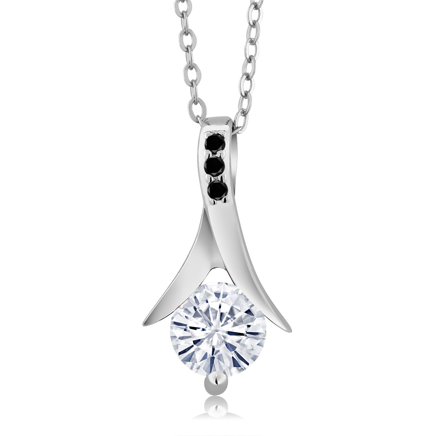 925 Sterling Silver Pendant with Chain Near Colorless (GH) Moissanite (0.85