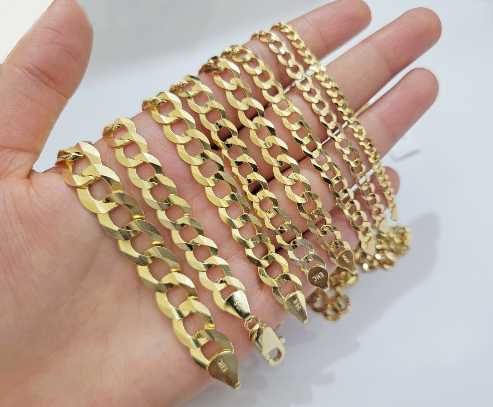 14K Yellow Gold Solid 3mm-10mm Curb Cuban Chain Link Necklace Bracelet 7″- 30″