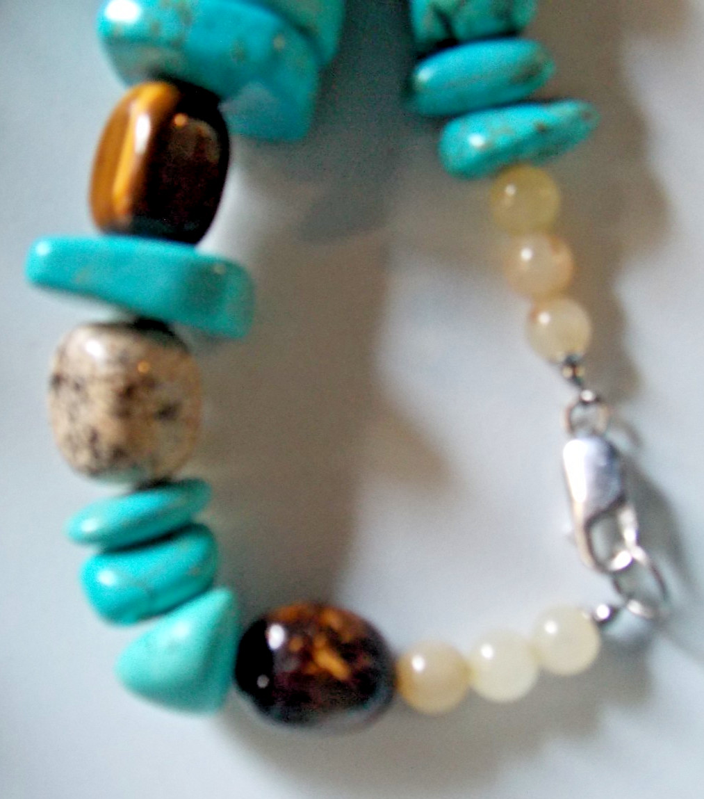 AIL STERLING SILVER TURQUOISE NUGGET NECKLACE 30″ SEMI PRECIOUS STONES