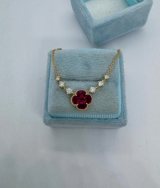 1.50Ct Oval Cut Lab Created Ruby Women’s Flower Pendant 14K Yellow Gold Plated
