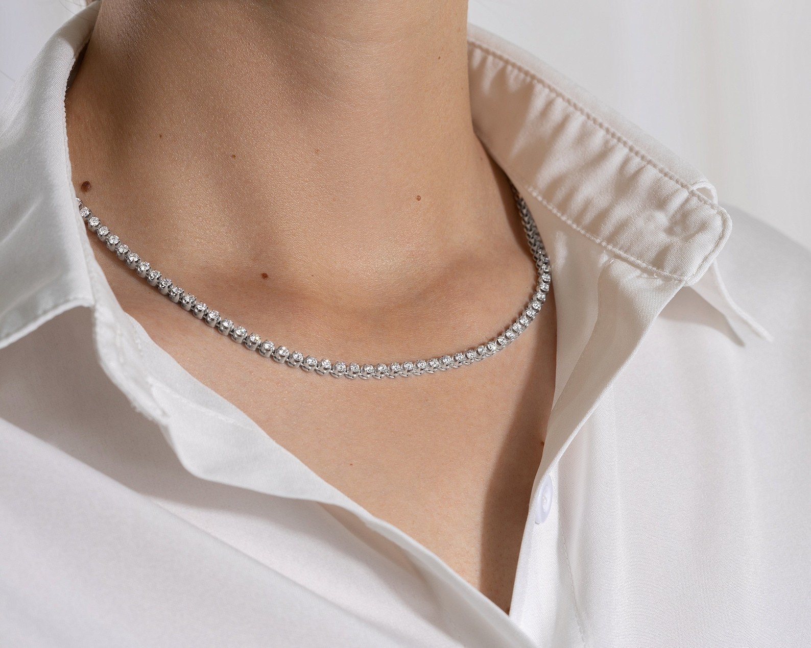 4.50Cttw Natural Diamond Eternity Choker Tennis Necklace 14K White Gold Plat 18″