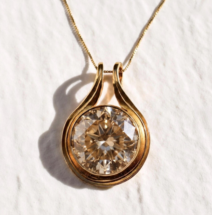 925 Silver, Elegant Champagne Diamond Solitaire Pendant, 10 Ct Certified Treated